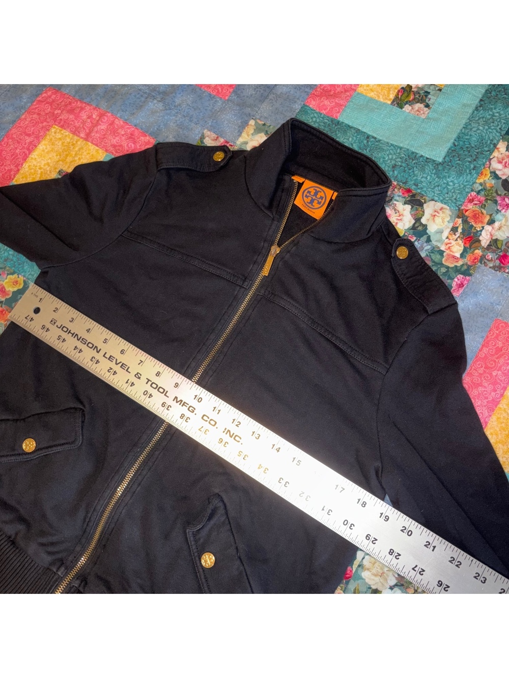 Tory Burch $190 Black Zip-Up Jacket with Gold Button Details, Woman’s  Size M - Picture 8 of 9